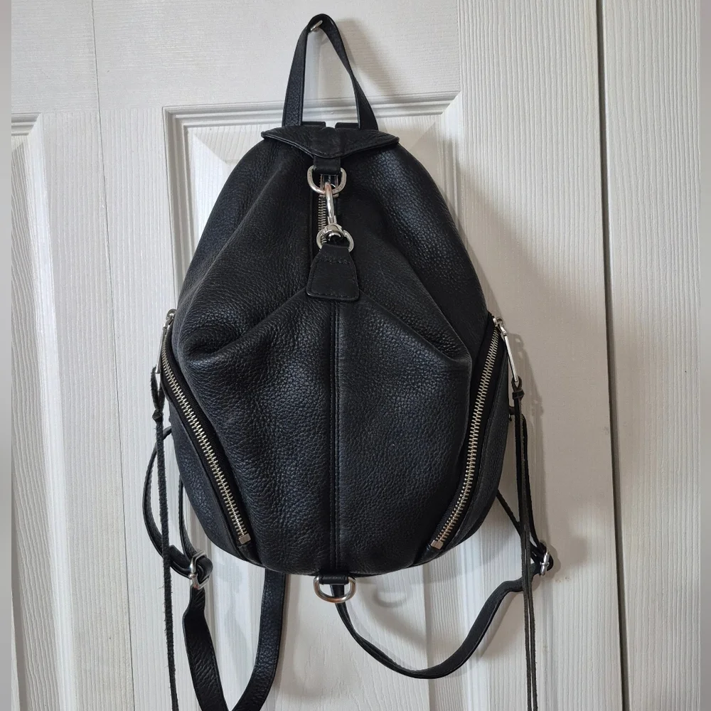 Rebecca Minkoff Julian Backpack Black Pebbled Leather Center Zip Restored